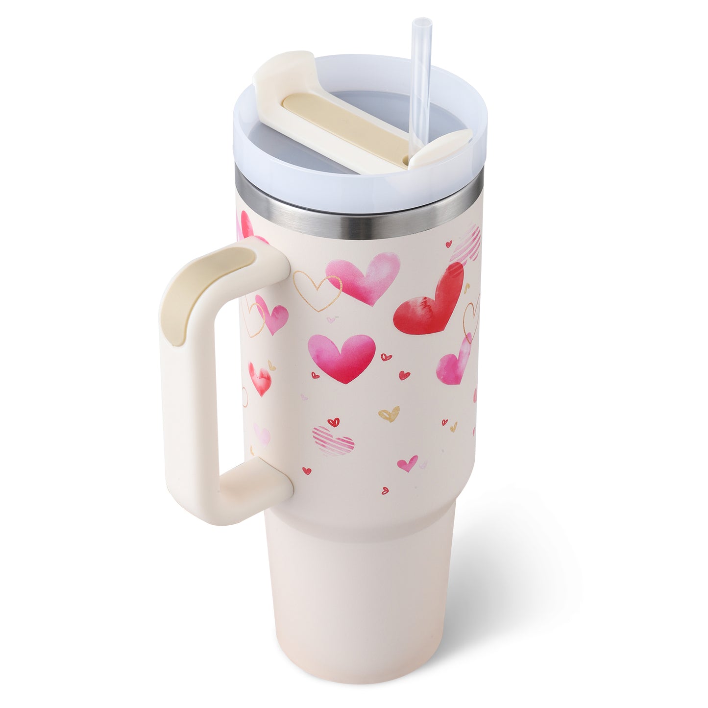 40 Oz Tumbler W/Handle Straw Insulated, Stainless Steel Gifts For Valentine & Holiday themes