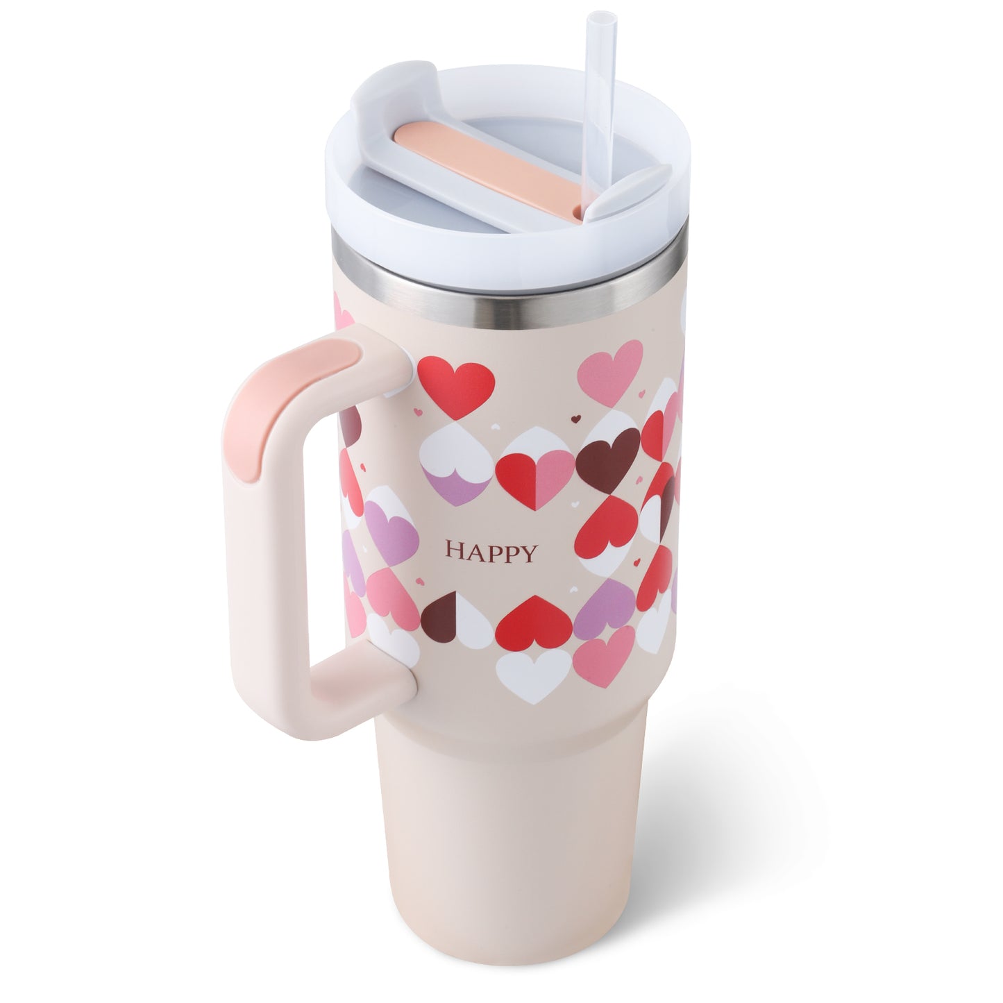 40 Oz Tumbler W/Handle Straw Insulated, Stainless Steel Gifts For Valentine & Holiday themes