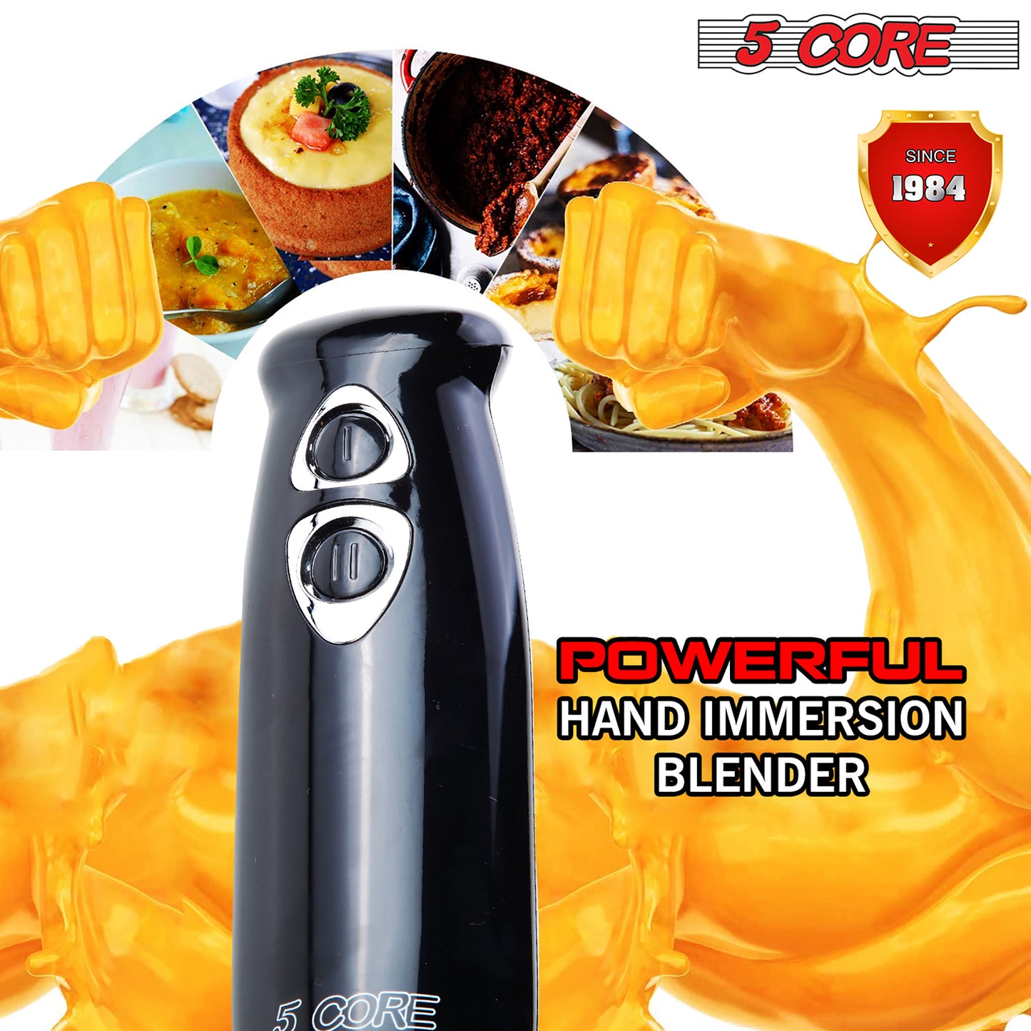 5 Core Handheld Blender, 8-Speed Stainless Steel Blades for Perfect Smoothies, Puree Baby Food & Soup