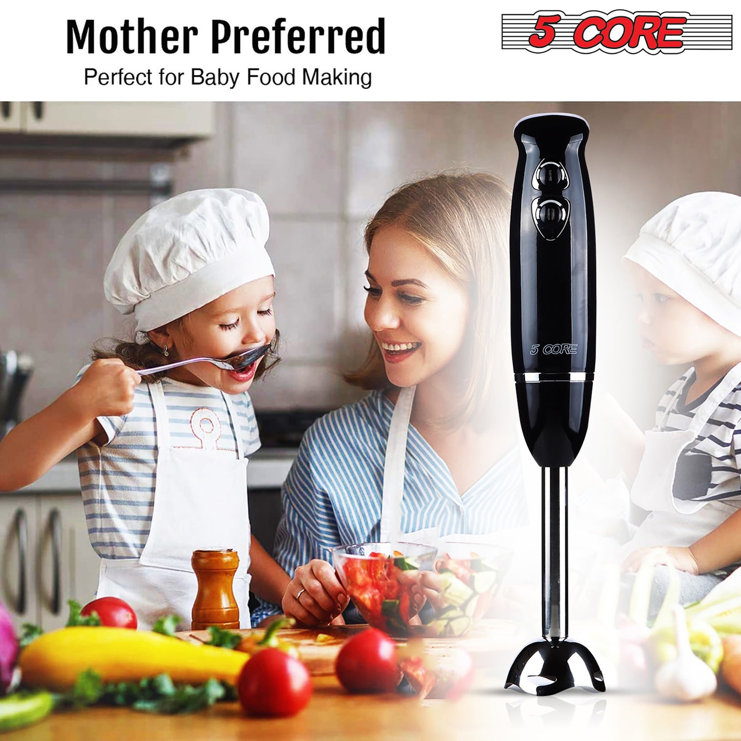 5 Core Handheld Blender, 8-Speed Stainless Steel Blades for Perfect Smoothies, Puree Baby Food & Soup