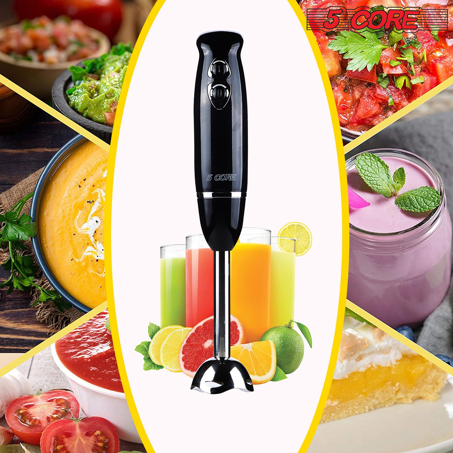 5 Core Handheld Blender, 8-Speed Stainless Steel Blades for Perfect Smoothies, Puree Baby Food & Soup