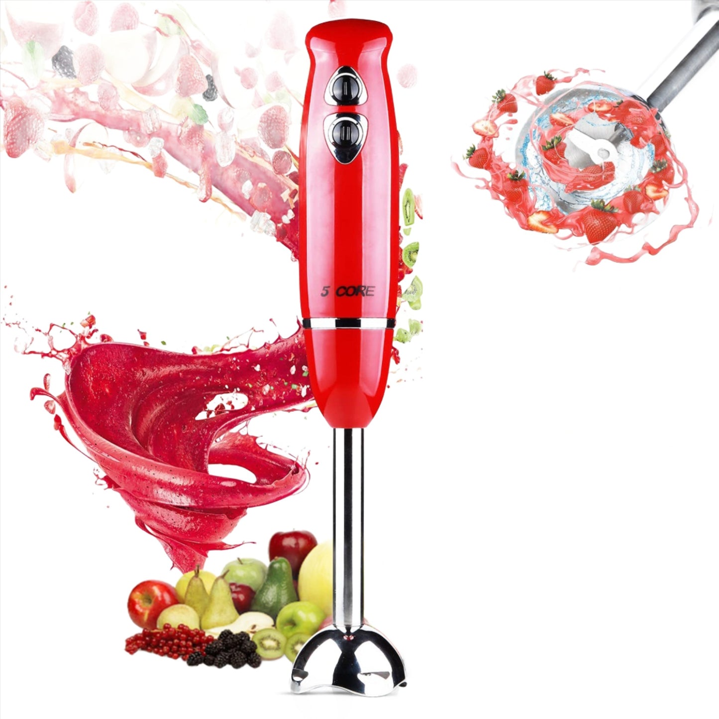 5 Core Handheld Blender, 8-Speed Stainless Steel Blades for Perfect Smoothies, Puree Baby Food & Soup