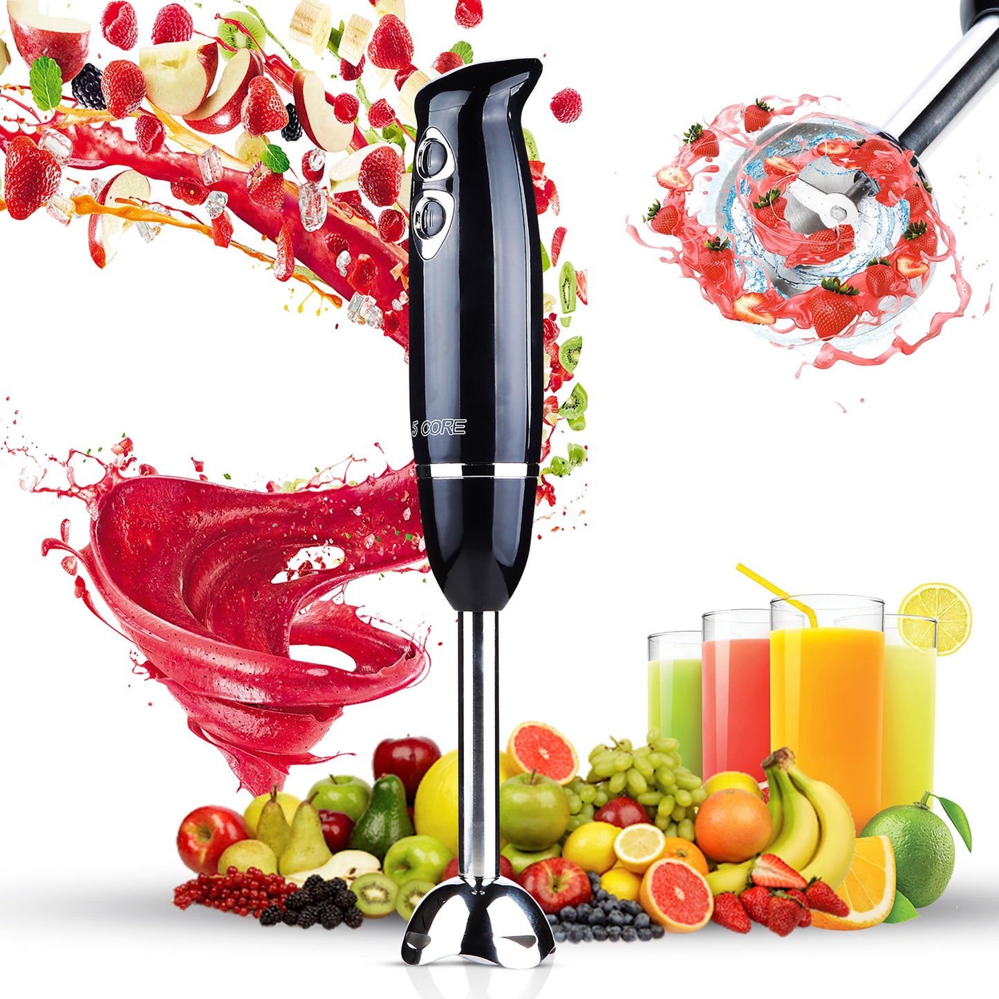 5 Core Handheld Blender, 8-Speed Stainless Steel Blades for Perfect Smoothies, Puree Baby Food & Soup